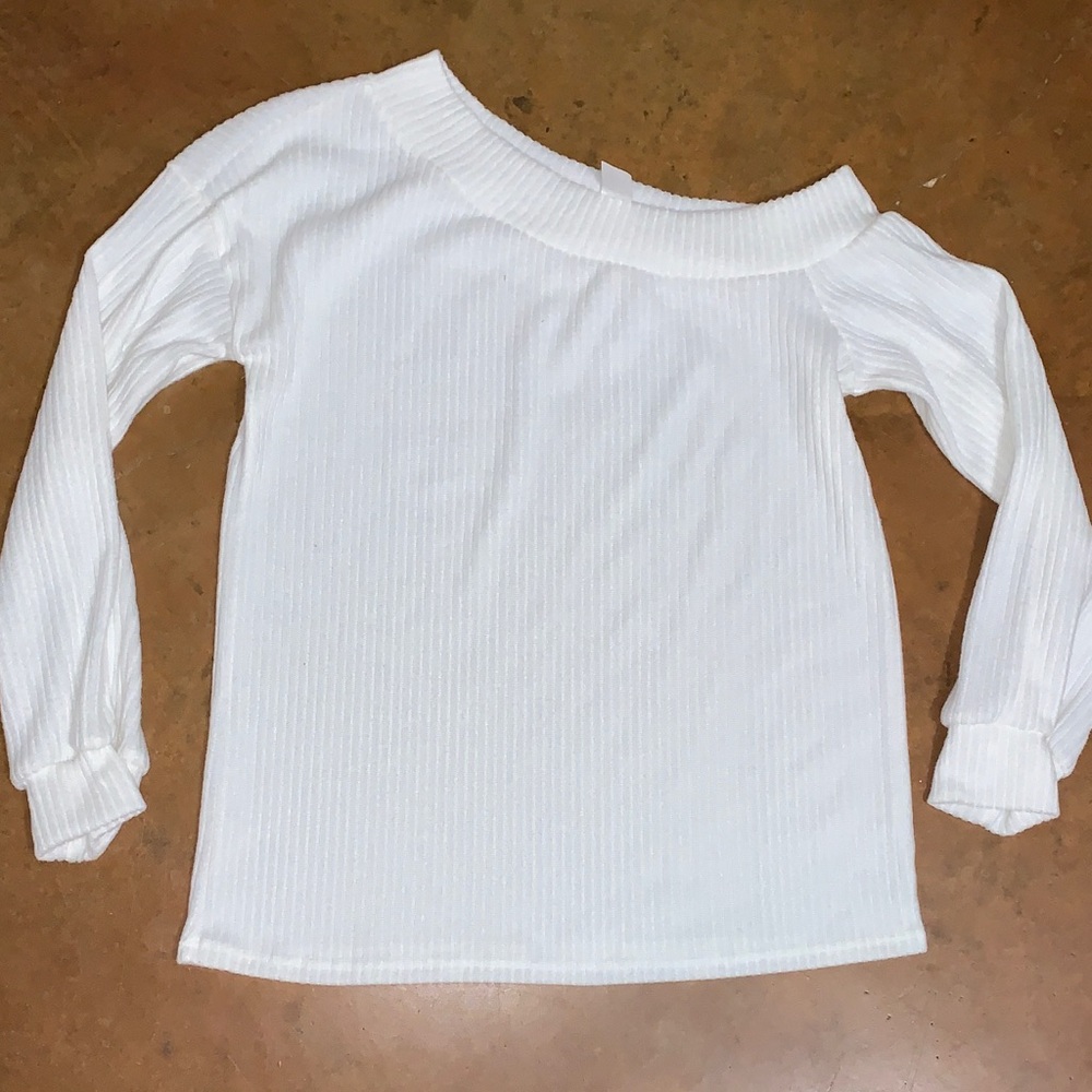 BiBi Cream Ribbed Off-Shoulder Knit Top